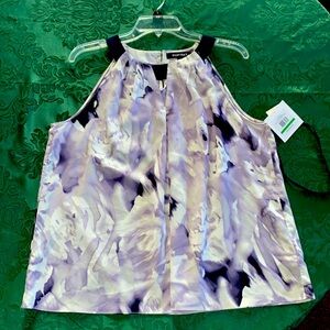 Ellen Tracy Ladies NWT Sleeveless Top purple white floral L Flowing Lightweight